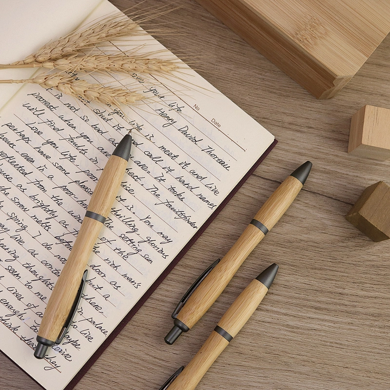 Hot sale cheap stationary accessories pen click bamboo ball pen Eco friendly wood pen logo customized