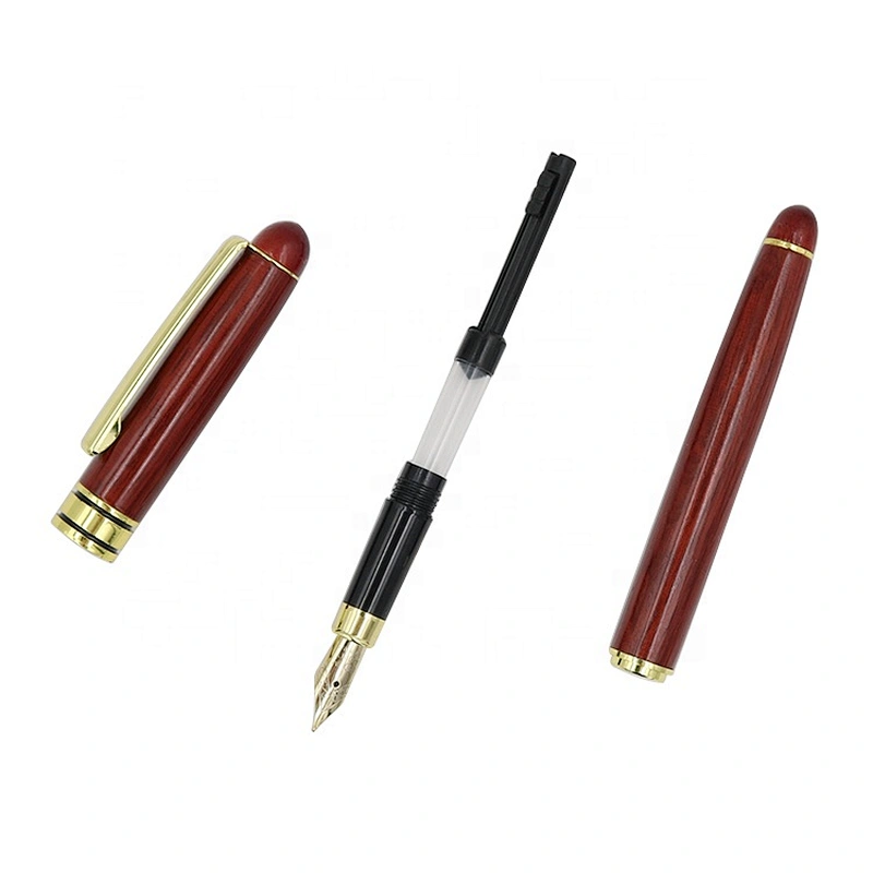 promotional fountain pen natural bamboo fountain pen with shiny trim customized logo