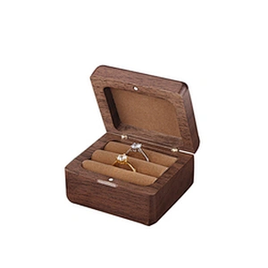 Square Magnetic Natural walnut wood jewelry studs ring storage box