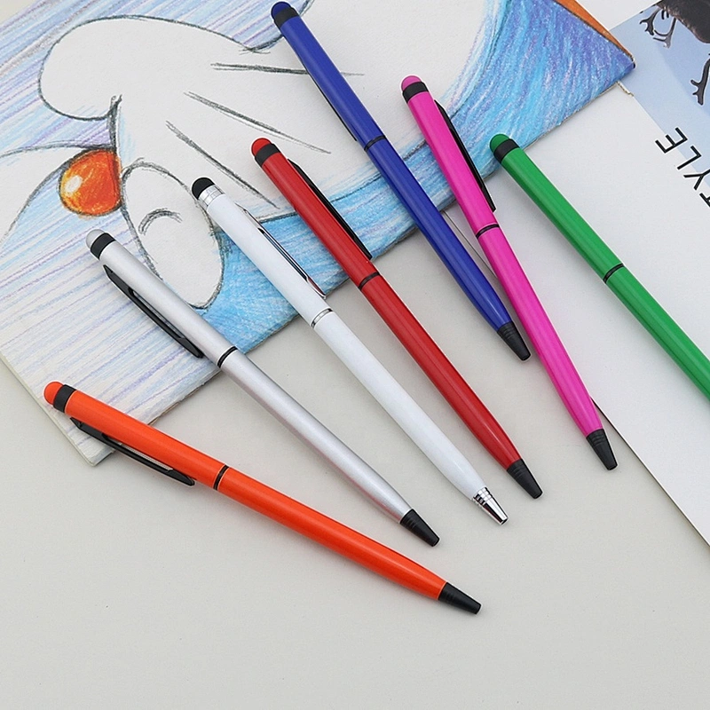 Matching stylus color custom logo  2 in 1 ball pen slim metal pen metal ball