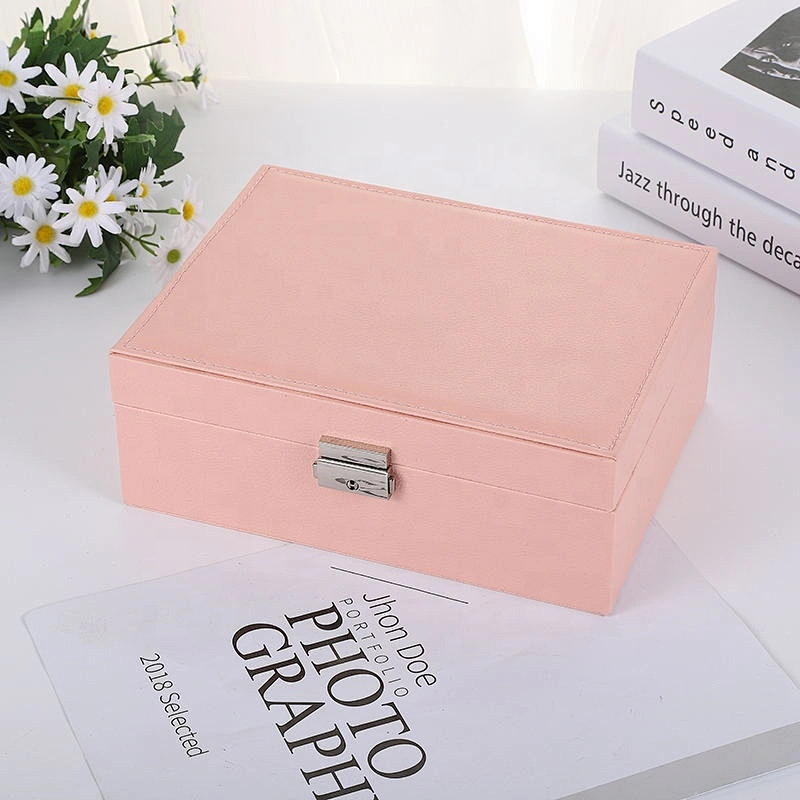 New year gifts custom logo 2 layers  leather jewelry box lock  fashion jewelry box jewelry gift box