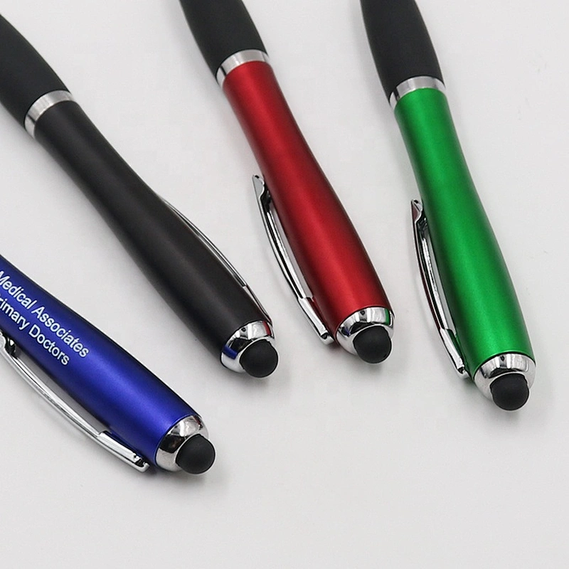 Click plastic stylus pen with light up logo ,plastic pen with led light logo ,ball pen with logo