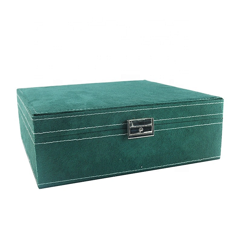 Christmas gifts 2 layers cardboard Storage box Green vintage velvet jewelry box luxury jewelry travel case stackable jewelry box