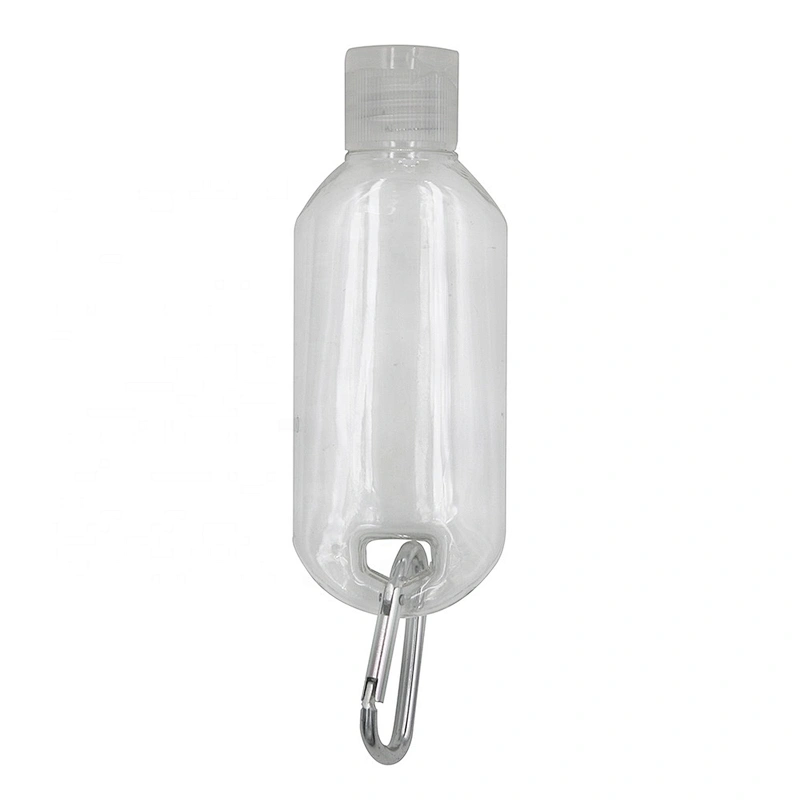 50ml small portable empty alcohol disinfectant spray bottle plastic hand sanitizer gel keychain bottles with carabiner