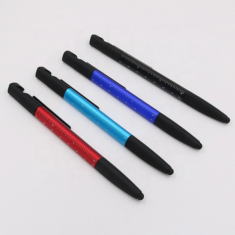 5 in 1 cellphone holder ruler screen brush touch stylus screwdriver Multifunciton plastic tool pen with logo