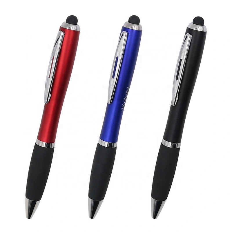 Click plastic stylus pen with light up logo ,plastic pen with led light logo ,ball pen with logo