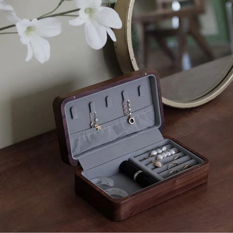 Custom Logo wedding birthday gift Walnut luxury jewelry box organizer jewelry storage box