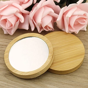 Round custom logo Eco-friendly wood cosmetic Pocket makeup mirror bamboo mirror cosmetic tools