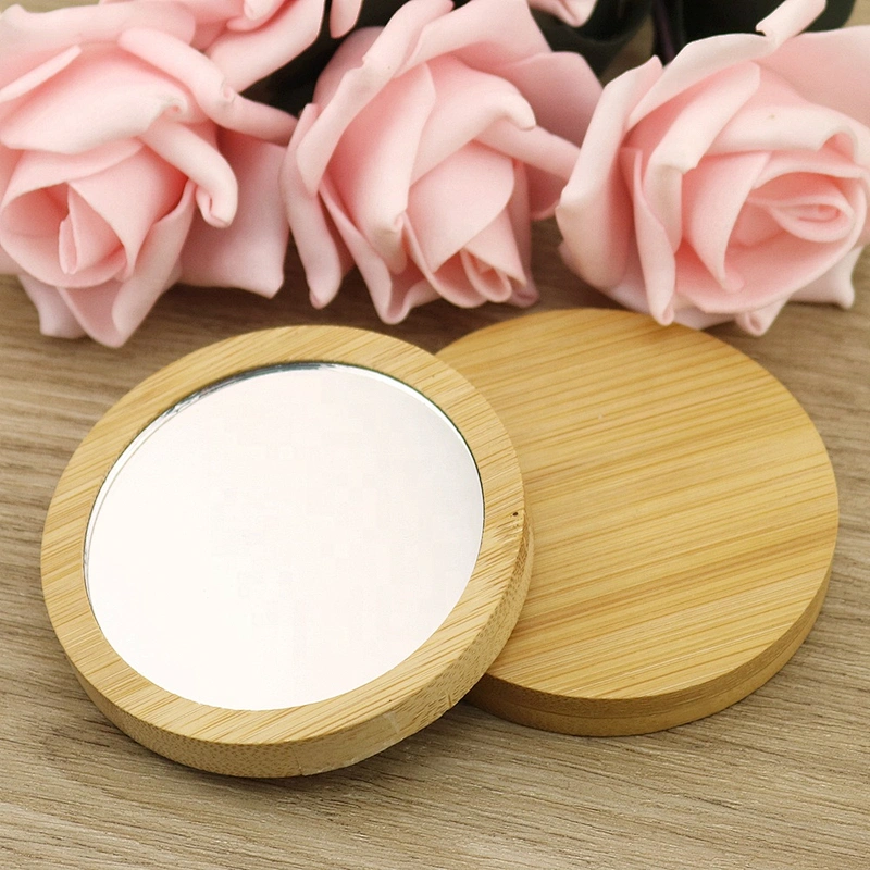Round custom logo Eco-friendly wood cosmetic Pocket makeup mirror bamboo mirror cosmetic tools