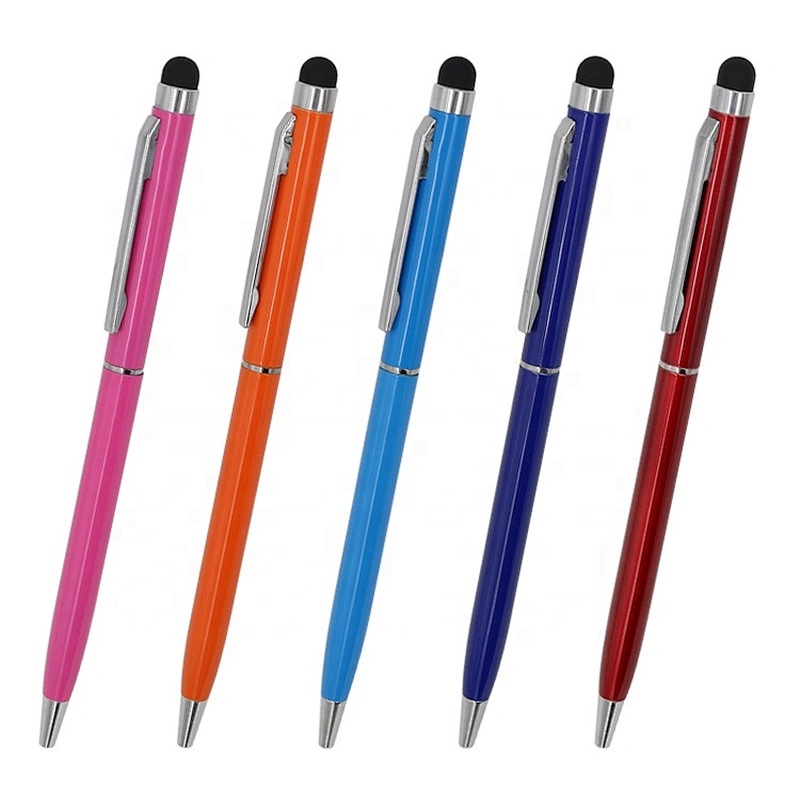 Wholesale slim metal spinning pen with screen touch pointer business thinner ball pen