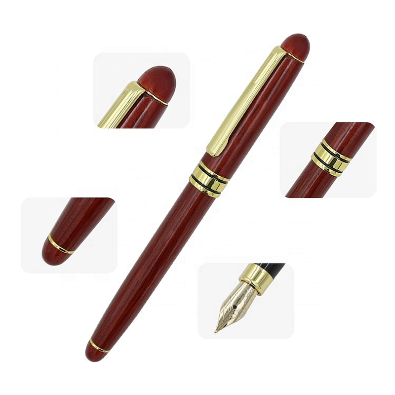 promotional fountain pen natural bamboo fountain pen with shiny trim customized logo