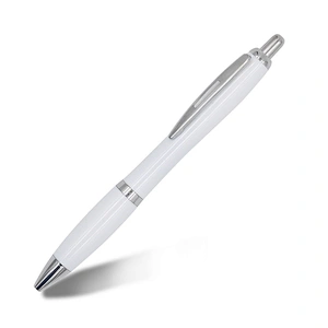 High Quality Promotional Metal Clip Pen Classic Plastic White Ball  Pen With Customer Logo