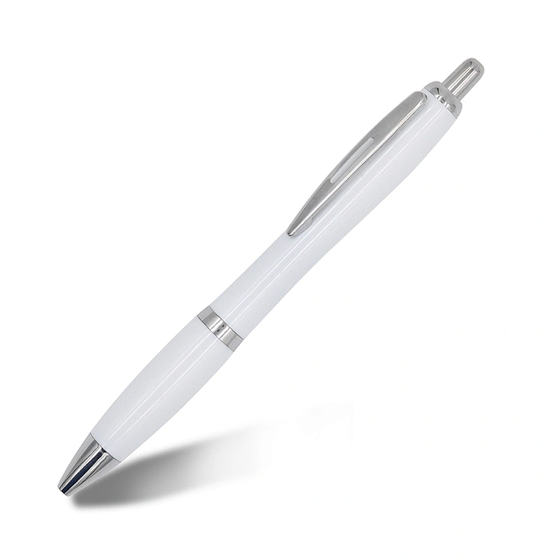 High Quality Promotional Metal Clip Pen Classic Plastic White Ball  Pen With Customer Logo