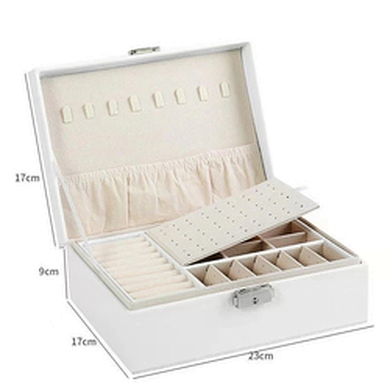 New year gifts custom logo 2 layers  leather jewelry box lock  fashion jewelry box jewelry gift box