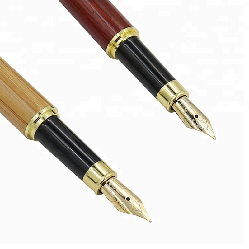 promotional fountain pen natural bamboo fountain pen with shiny trim customized logo