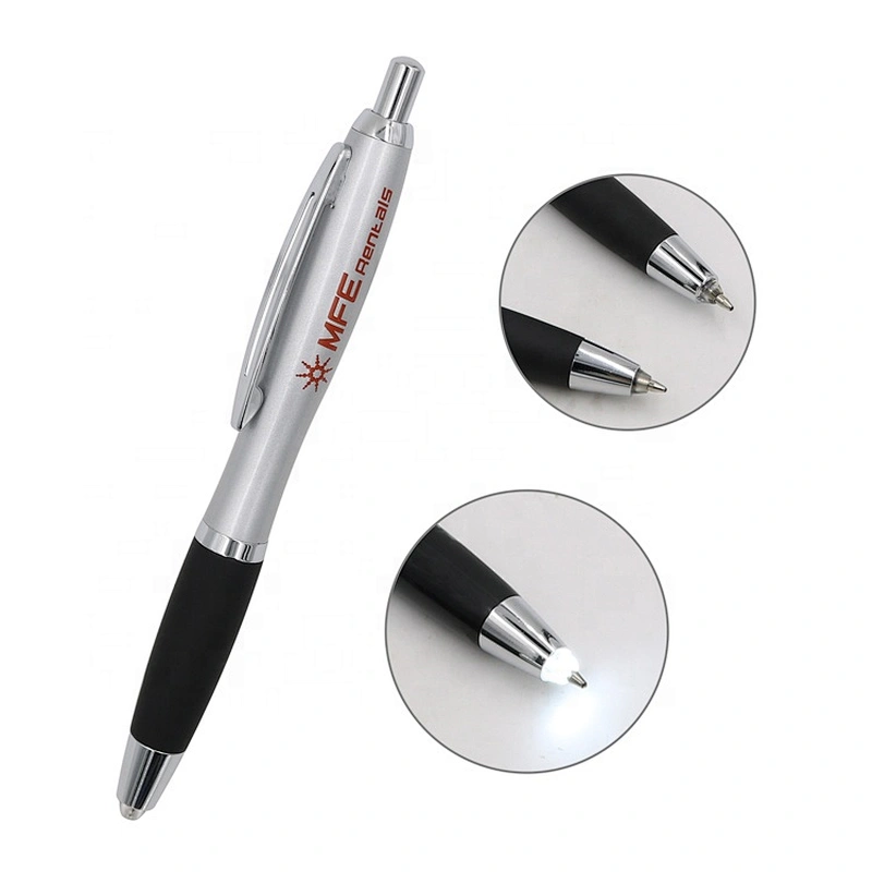 Hot sale cheap stationary accessories pen Click Metal Led Light pen Ballpoint pen