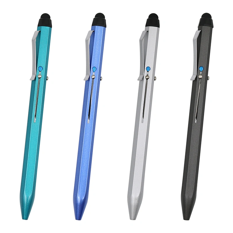 2022 Promotional hexagon pens 4 color ink ballpoint pen with stylus