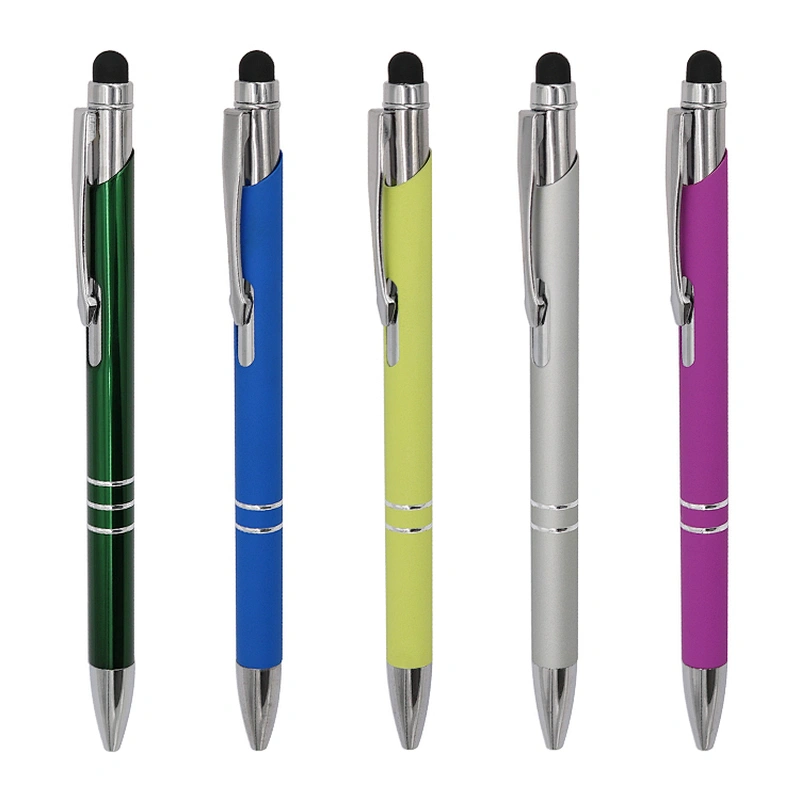 2022 Hot sale high quality Cheap stylus ballpoint pen retractable soft rubber touch aluminum rod pen
