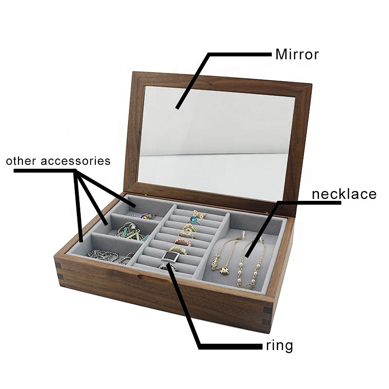 Luxury transparent window lid jewelry wooden box Walnut jewelry box custom storage box
