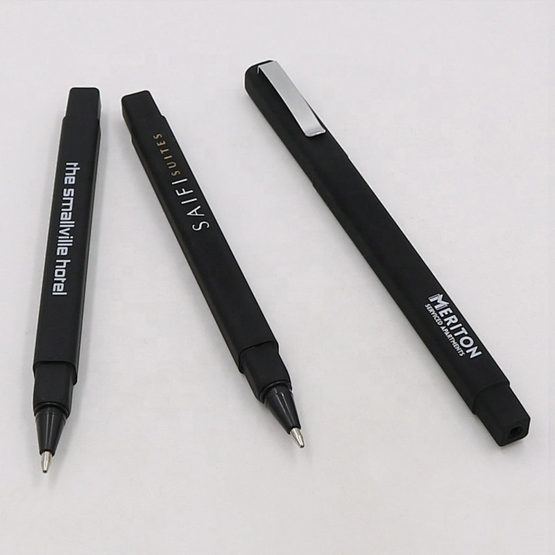 Cheap rubber square hotel pen with custom logo soft touch pen