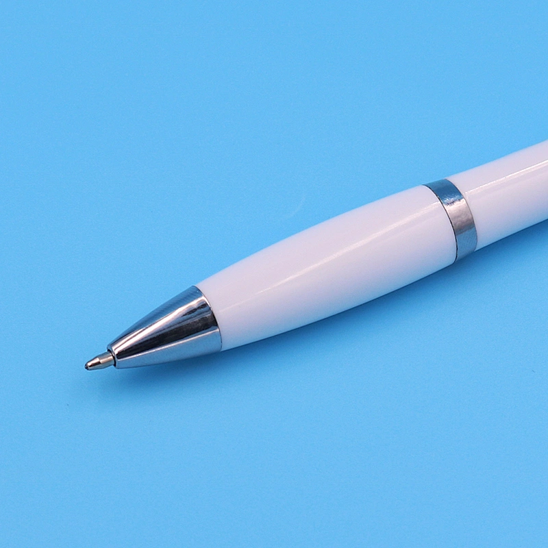 High Quality Promotional Metal Clip Pen Classic Plastic White Ball  Pen With Customer Logo