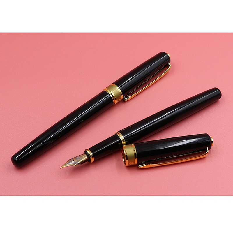 Hot Selling gift pen stainless steel pens black color gold clip luxury business fountain pen