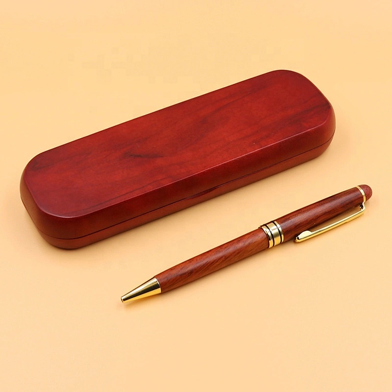 High quality low moq rose wood pen box metal refill Ballpoint pen set custom logo wooden pen box case
