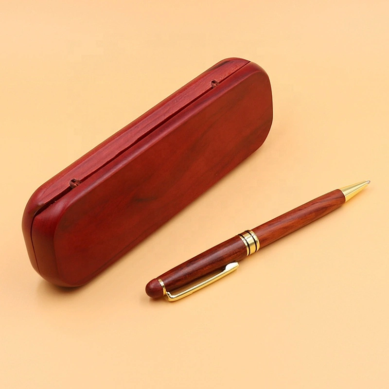 High quality low moq rose wood pen box metal refill Ballpoint pen set custom logo wooden pen box case