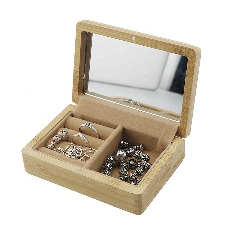 New style bamboo with mirror bracelet ring necklace jewelry box bamboo storage box packaging case for jewelry