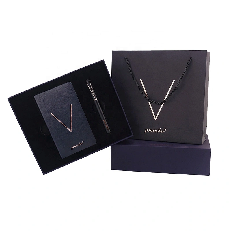 RTS Luxury heavy A5 pu leather notebook metal fountain pen gift box business corporate gift set