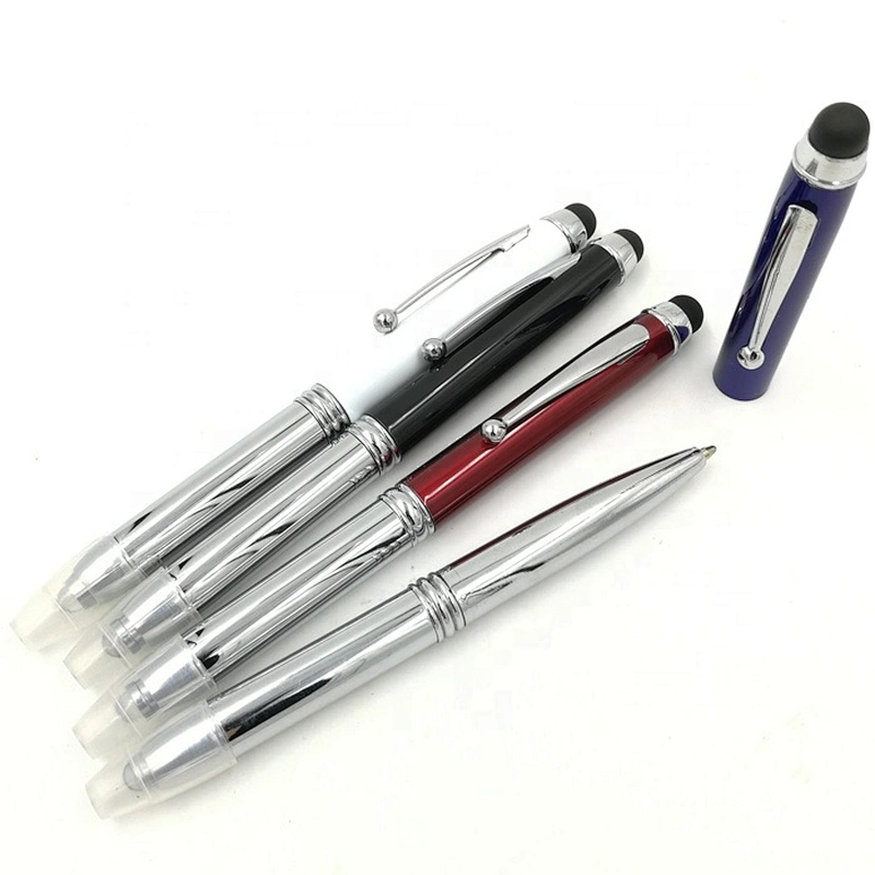Custom Logo Metal 3 In 1 Stylus Pen Led Light Up Ballpoint Pen