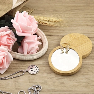 Round custom logo Eco-friendly wood cosmetic Pocket makeup mirror bamboo mirror cosmetic tools
