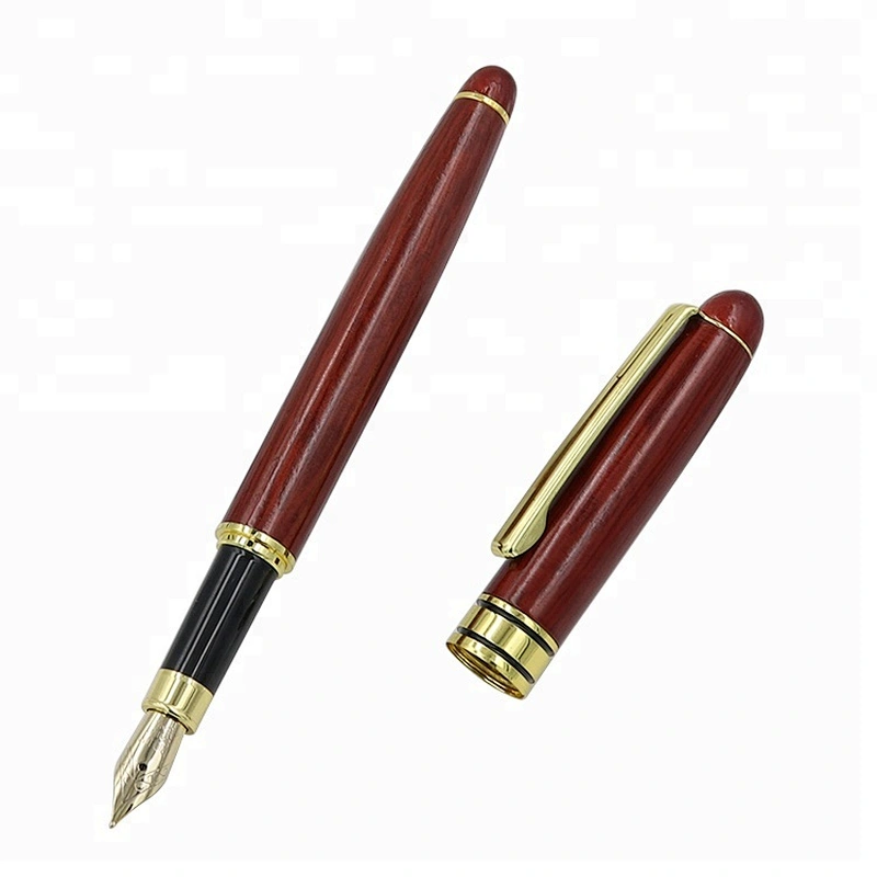 promotional fountain pen natural bamboo fountain pen with shiny trim customized logo