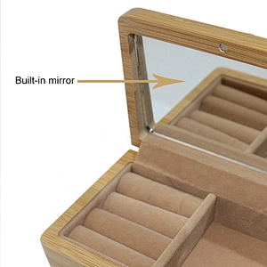 New style bamboo with mirror bracelet ring necklace jewelry box bamboo storage box packaging case for jewelry