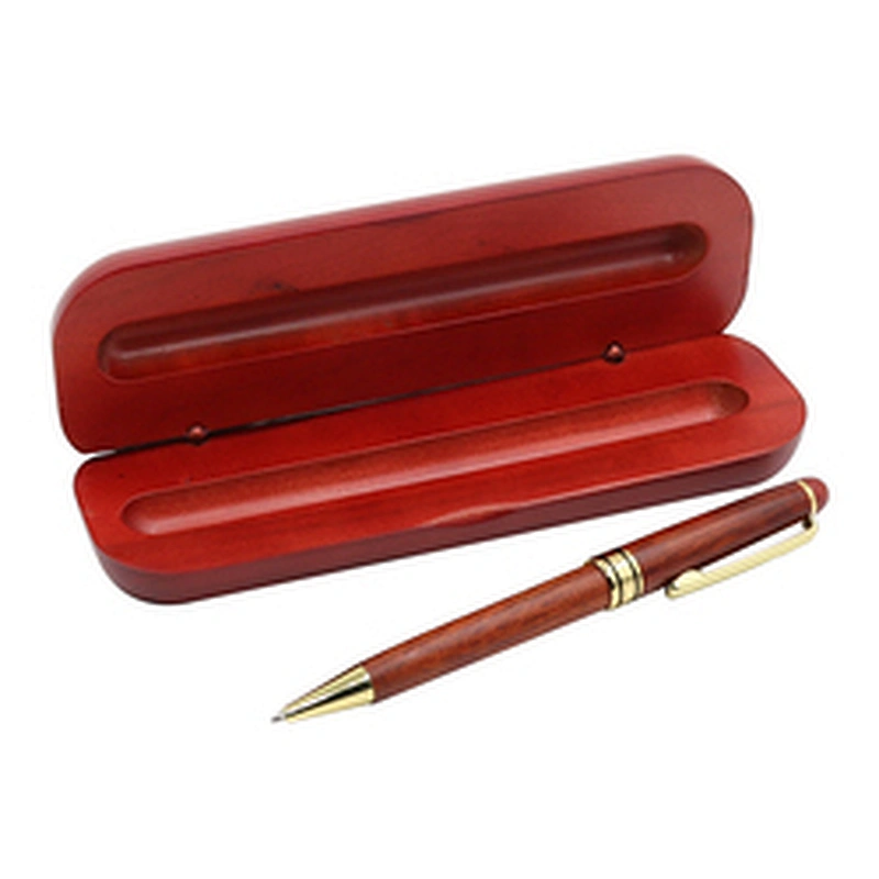 High quality low moq rose wood pen box metal refill Ballpoint pen set custom logo wooden pen box case
