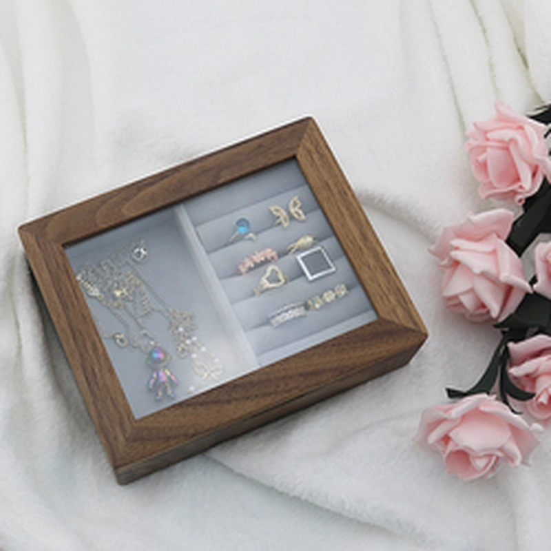 Custom jewelry box with window lid packaging box wood  bracelet ring wooden gift box