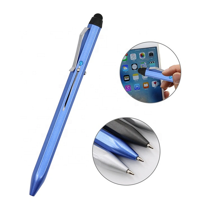 2022 Promotional hexagon pens 4 color ink ballpoint pen with stylus