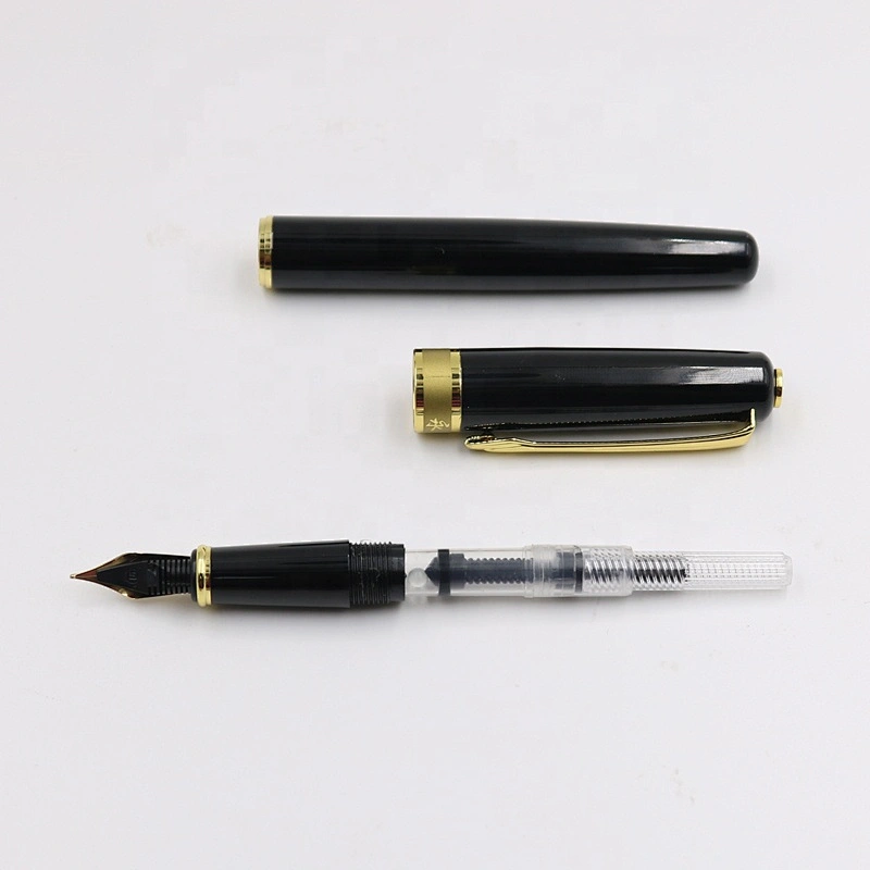 Hot Selling gift pen stainless steel pens black color gold clip luxury business fountain pen