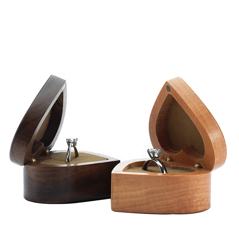 Wholesale women girls gift set ,Heart shape Magnetic jewelry box ring box small natural walnut beech wood studs