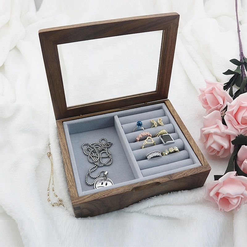 Custom jewelry box with window lid packaging box wood  bracelet ring wooden gift box