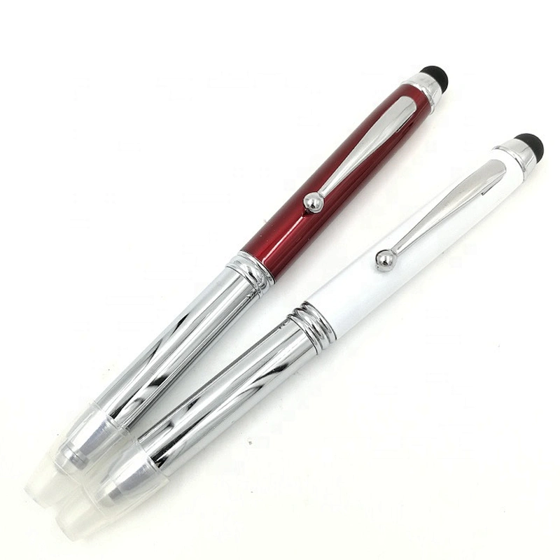 Custom Logo Metal 3 In 1 Stylus Pen Led Light Up Ballpoint Pen