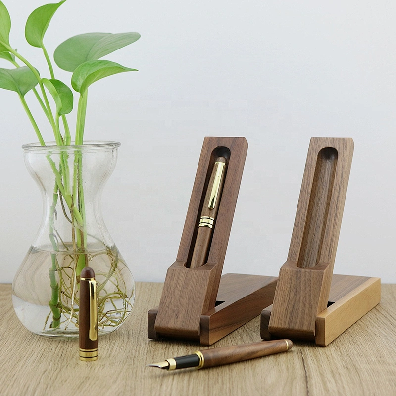 Fast delivery luxury walnut wooden pen case wood ballpoint pen set wood pen with gift box