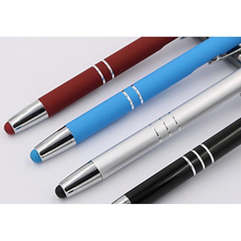 Hot sale  custom logo 2 In 1 black/blue ink Metal ball Pen with Stylus Tip