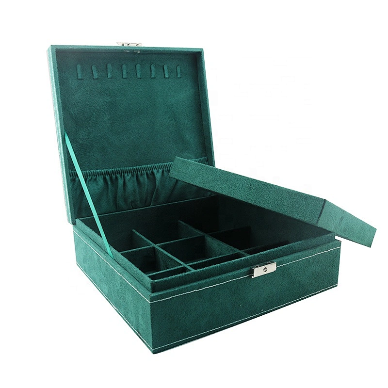 Christmas gifts 2 layers cardboard Storage box Green vintage velvet jewelry box luxury jewelry travel case stackable jewelry box