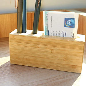 Eco-friendly personalised  bamboo phone holder pen pencil storage box desk organizer