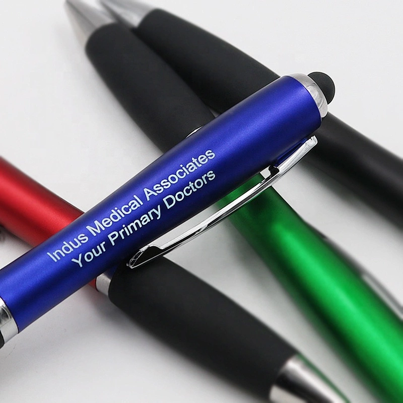 Click plastic stylus pen with light up logo ,plastic pen with led light logo ,ball pen with logo