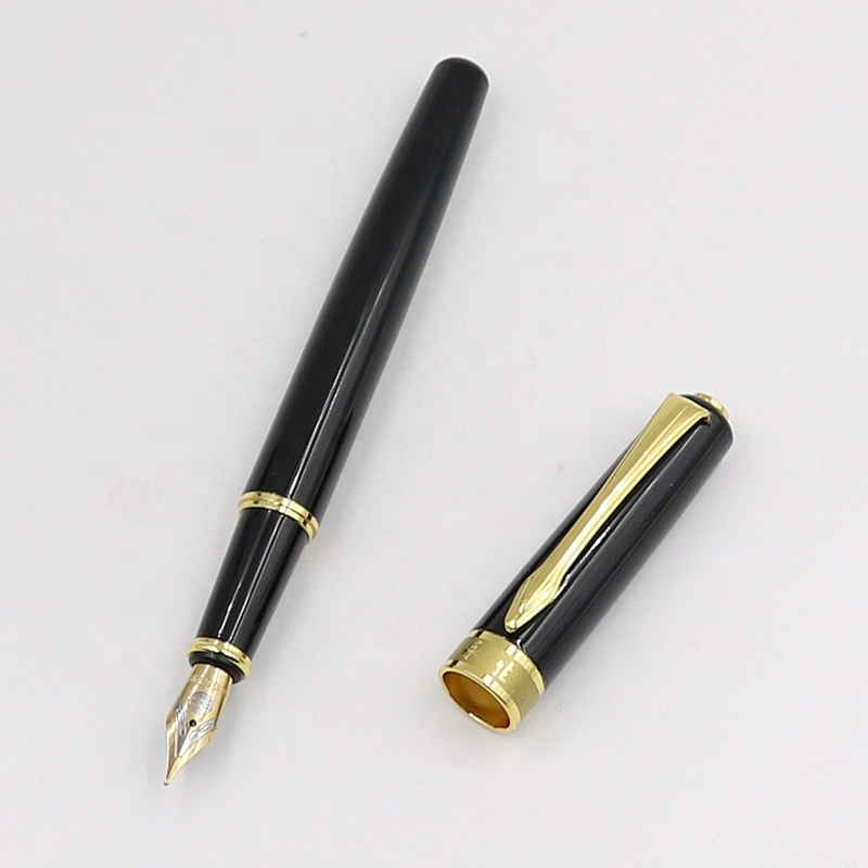 Hot Selling gift pen stainless steel pens black color gold clip luxury business fountain pen