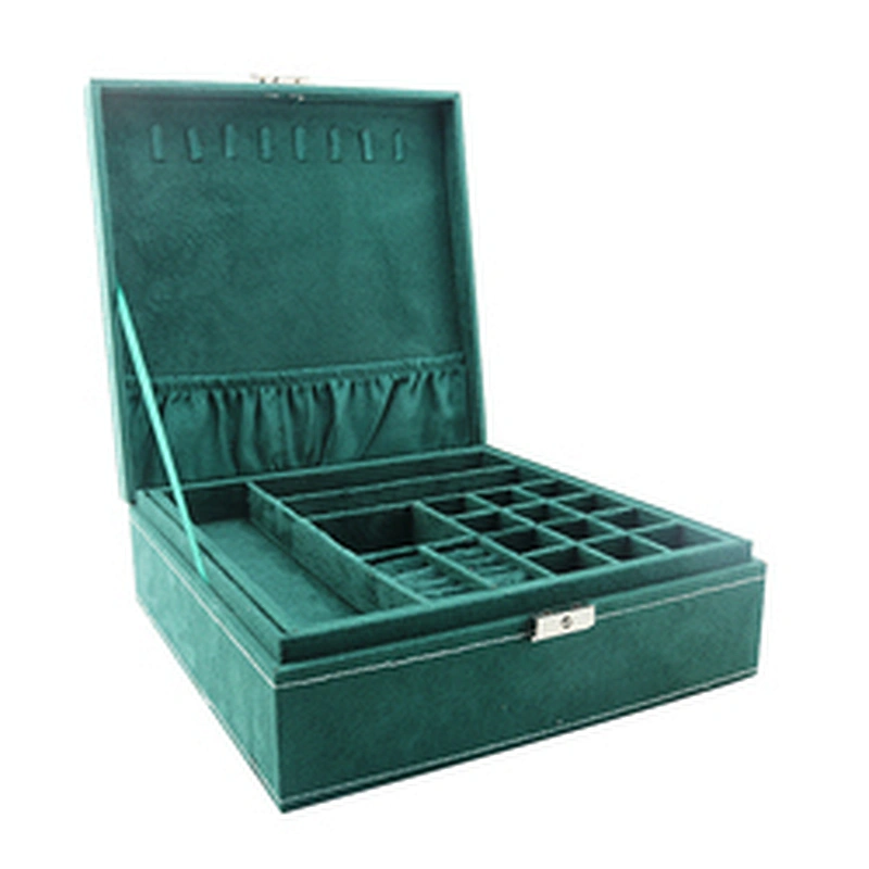 Christmas gifts 2 layers cardboard Storage box Green vintage velvet jewelry box luxury jewelry travel case stackable jewelry box