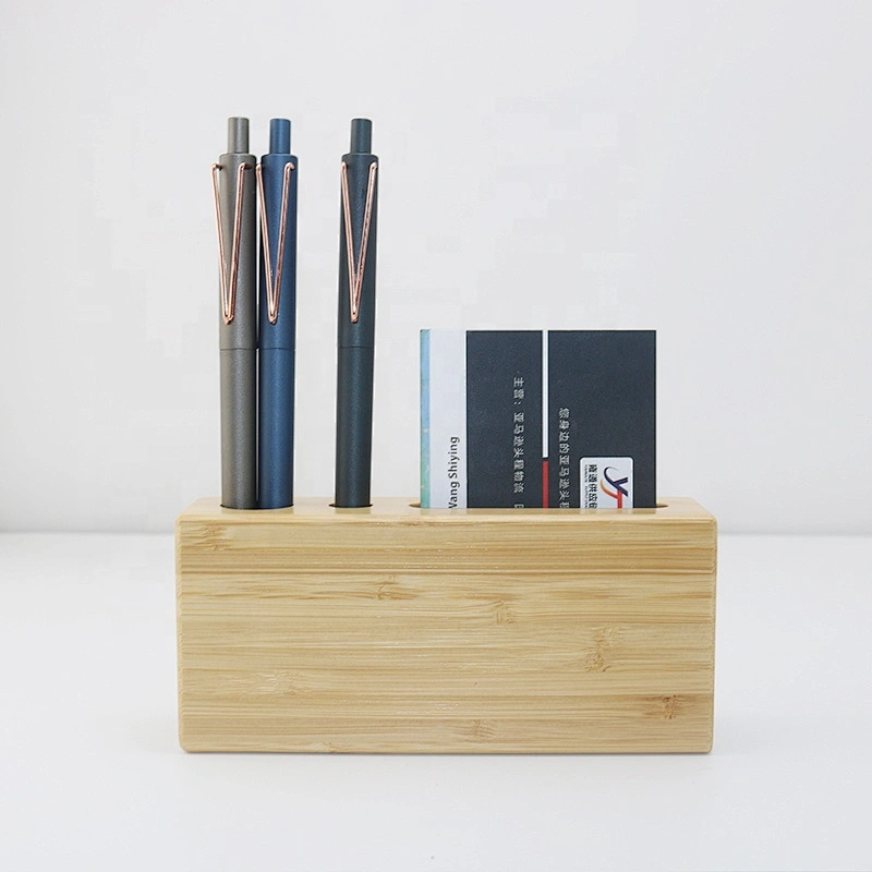Eco-friendly personalised  bamboo phone holder pen pencil storage box desk organizer