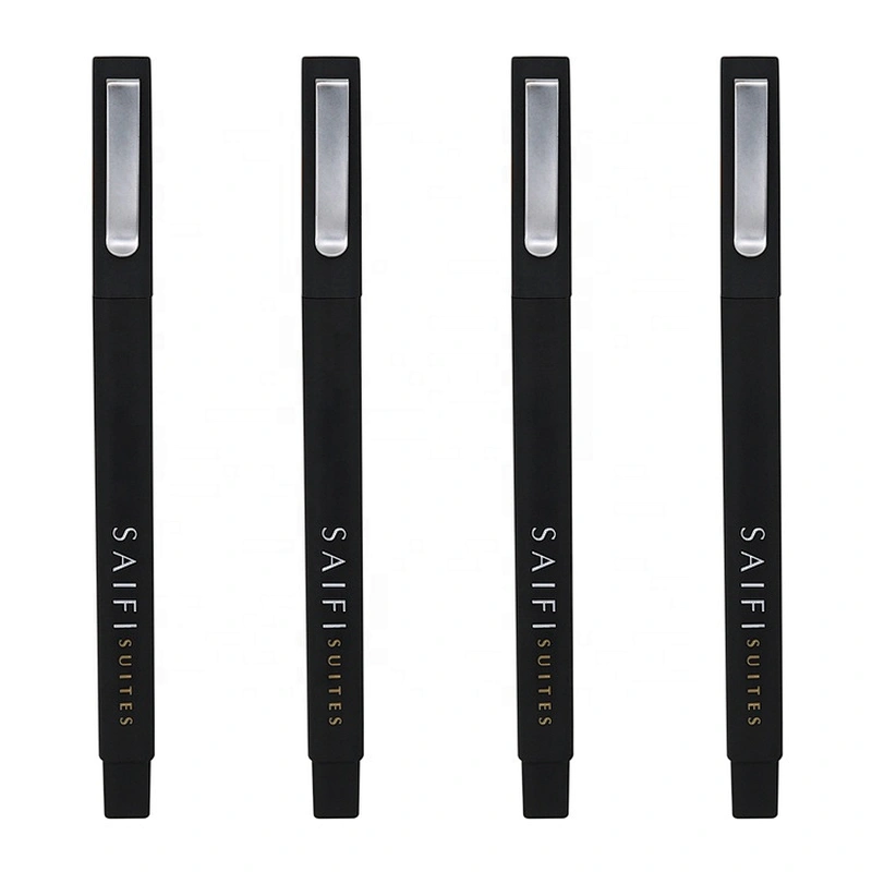 Cheap rubber square hotel pen with custom logo soft touch pen